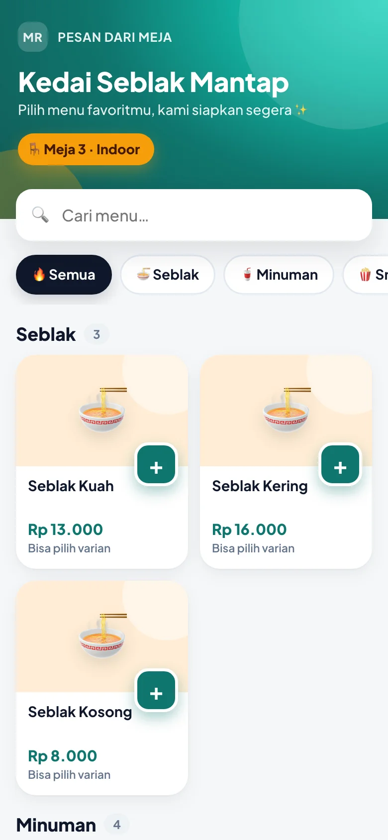 Menu pesan mandiri lewat QR meja